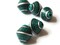 5 21mm Vintage Painted Peruvian Clay Beads - Teal Green Silver and Black Patterned Bicone Beads